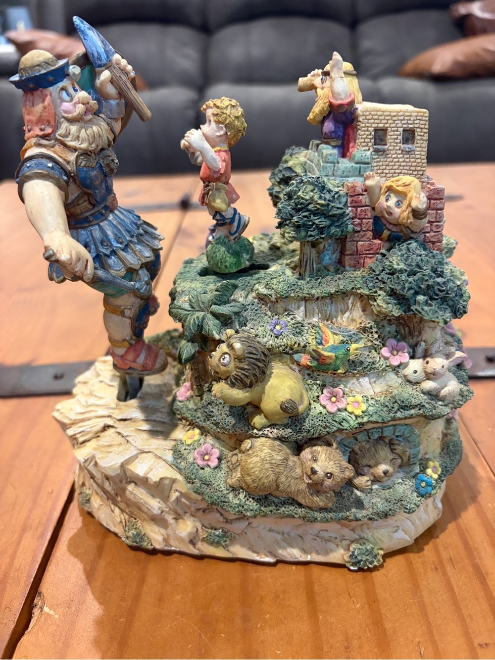 Vintage David and Goliath animated musical figurine